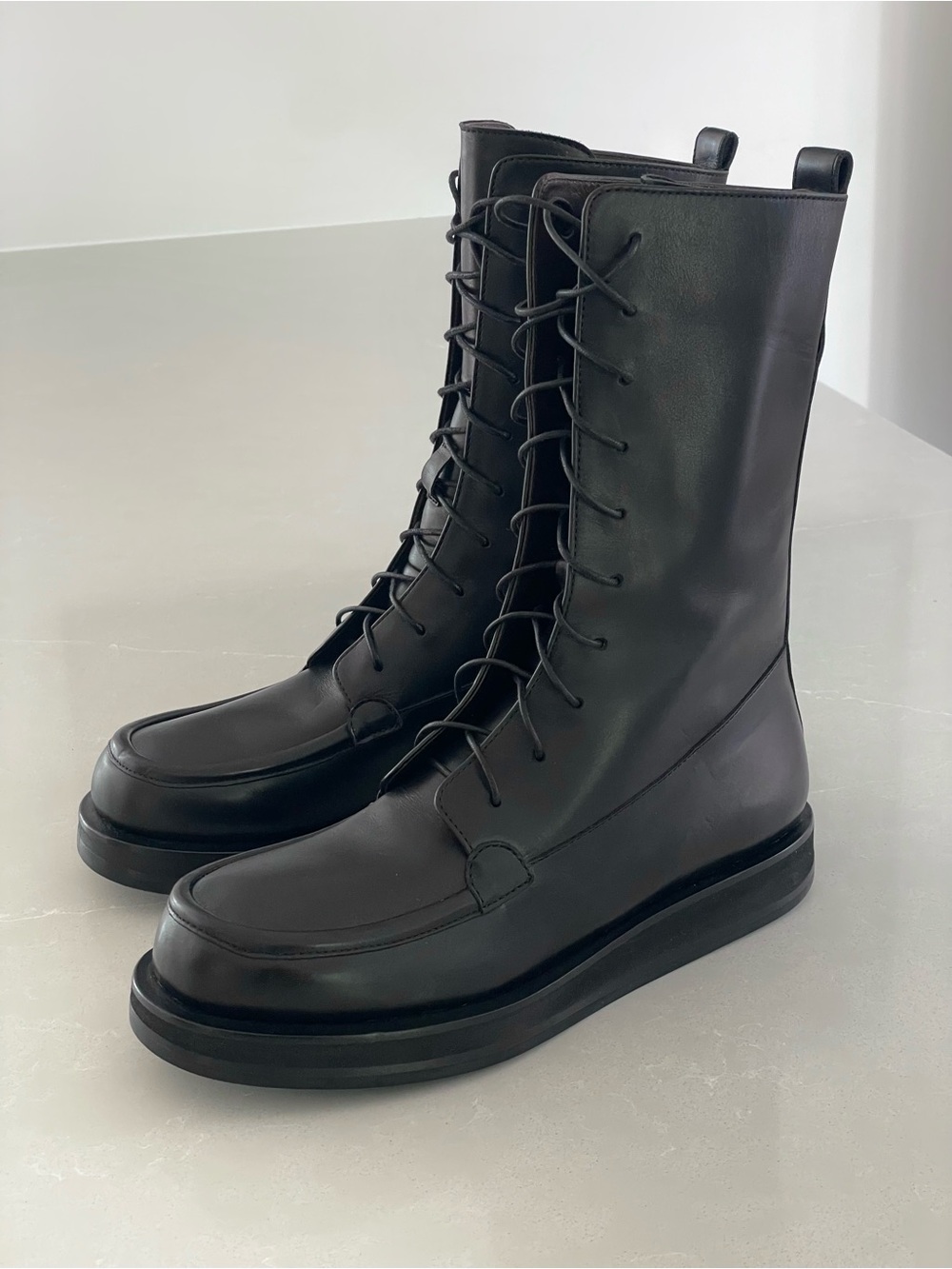 The Row Patty Lace-up Black Leather High-Top Lace Combat Boots Like New